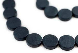 Navy Blue Circular Natural Wood Beads 15x15mm Flat 16 Inch Strand - Picture 1 of 4