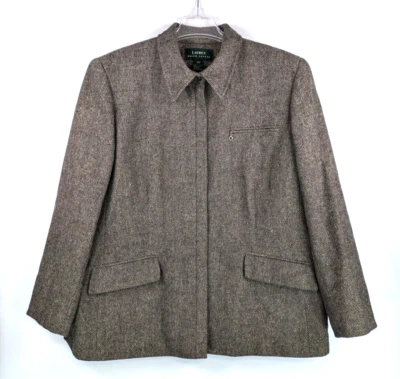 Lauren Ralph Lauren Womens 20W Wool Blazer Full Zip Brown Tweed Jacket VTG - Image 1 of 4