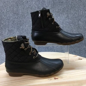 Sperry Saltwater Duck Boots Womens 10 Black Lace Up Quilted Round STS94063 - Picture 1 of 18