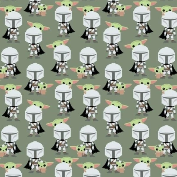 Star Wars Mandalorian Hello Friend en tela de algodón verde por 36" x 44" Foto 1 de 1