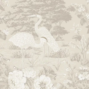 Cream Cranes Wallpaper Metallic Gold White Trees Floral Leaf Birds Feature Wall - Picture 1 of 5