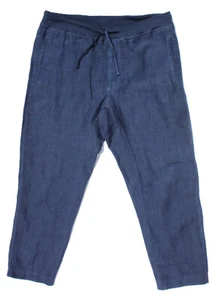 120% LINO Men's Drawstring Linen Pant Size MEDIUM EU 48 in Faded Navy Blue - Picture 1 of 7