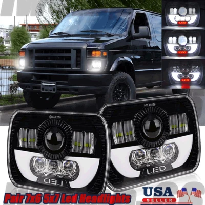Par de faros LED DRL 5x7" 7x6" para Ford E-150 E-250 Econoline Van Club Wagon Foto 1 de 4