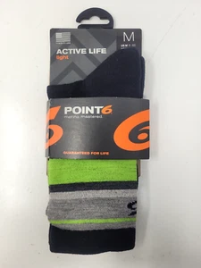 Calcetín Point6 Merino Lana Activa Life Light Unisex Crew Talla Mediana NEGRO/Súper Lima - Imagen 1 de 4