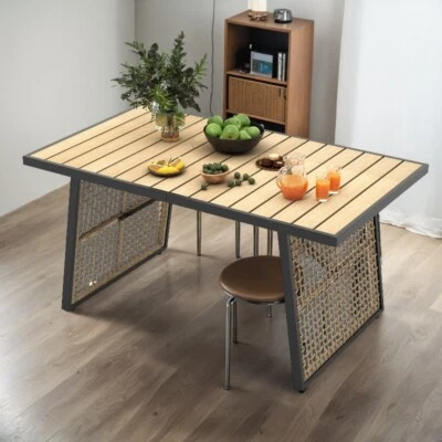 Dining Table Rectangular Garden Wicker Rattan Adjustable Feet for 4-6 People - Image 1 of 4