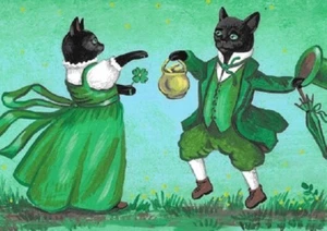 IMPRESIÓN DE PINTURA RYTA GATO NEGRO DÍA DE SAN PATRICIO DANZA arte popular IRLANDA Aceo ☘️ - Imagen 1 de 1