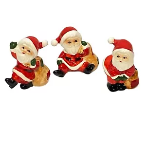 Vtg Japan Porcelain 3" Santa w/ Toy Sack Figurines Set of 3 Sit Walk Bend Wave - Picture 1 of 18