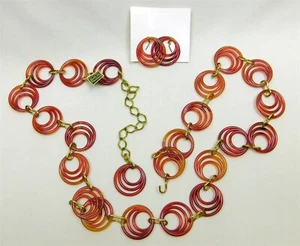 70s MOD 54” Orange Red Plastic Circle Adjustable Belt & Screw Back Earrings NOS - Picture 1 of 12