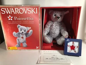 Steiff POINSETTIA TEDDY BEAR w/ SWAROVSKI Crystal Ornament & Box & COA - Picture 1 of 8