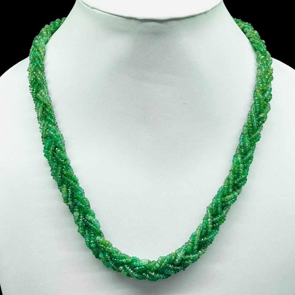 45.7cm Natürlich Sambianischer Smaragd Verdreht Halskette Facettierte Perlen 925 - Bild 1 von 4