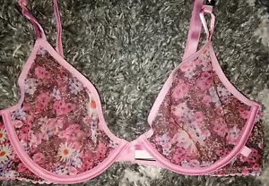 Victoria secret unlined demi bra new  36c pink multi floral - Picture 1 of 3