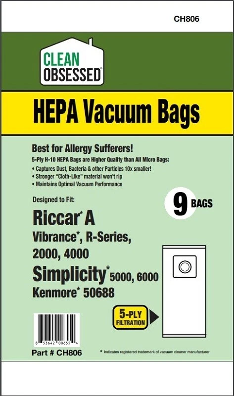 18 Vacuum Bags for Riccar 2000 4000 Vibrance Simplicity 5000 6000 Symmetry A - Image 1 of 2