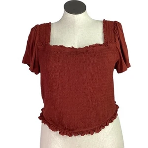 Torrid Top Women 2X Red Smocked Flutter Short Sleeve Ruffle Crop Blouse - Picture 1 of 9