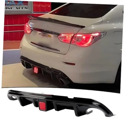 Задний диффузор со светодиодным стоп-сигналом совместим с Infiniti Q50 2014 глянцевый черный - Изображение 1 из 4