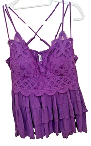 Zenana Crocheted Lace Peplum High Low Tank Top Cami Purple Size 2X - Picture 1 of 4