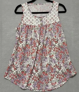Women’s Tank Top Elegant Purple And Red Small Print Flowers Size Large - Picture 1 of 6