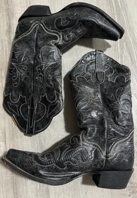 Botas vaqueras J.B. Dillon negras con incrustaciones de cuero de cabra para mujer talla 8,5 B Foto 1 de 4