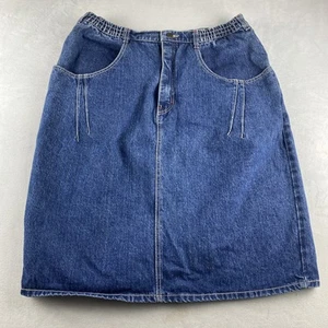 VTG PS GITANO Denim Skirt Women 36/22 W High Waist Back Slit Pockets Midi Blue - Picture 1 of 7