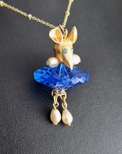 Ballerina Mouse In Blue Resin Crystal Skirt Pendant Charm 20" Chain Necklace - Picture 1 of 15