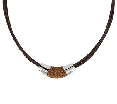 Colar de couro multi-fios de aço inoxidável QVC com estação de cristal - Imagem 1 de 2