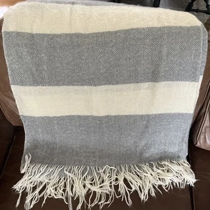 West Elm Gray Stripe Woven Acrylic Throw Blanket 50 X 60 “ EUC - Picture 1 of 6