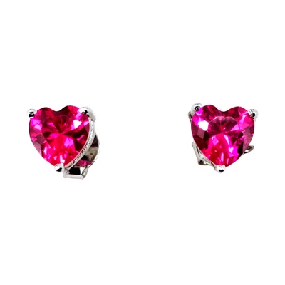 Paar Ohrstecker 6 mm natürlicher roter Rubin Herzform 925 Sterlingsilber für Mädchen - Bild 1 von 4