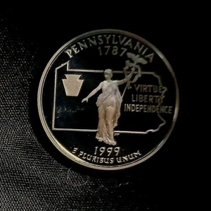 1999-S Deep Cameo PROOF 90% SILVER "Pennsylvania" STATEHOOD Washington Quarter! - Picture 1 of 3