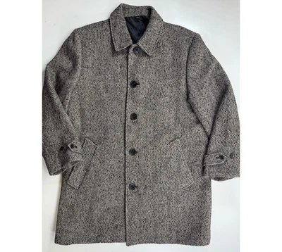 J CREW Thompson Herringbone Long Car Coat Mens 38 Wool Blend Dress Lined Brown - Image 1 of 4