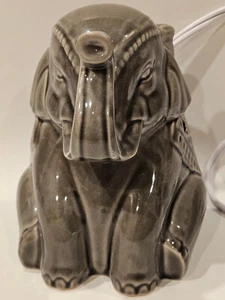 Electric Gray Ceramic "Lucky Trunk Up" Elephant Night Light Accent Lamp - Picture 1 of 10