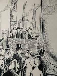 1939 Vintage Druck Schiffsstart mit unzerbrechlicher Glasflasche - Bild 1 von 2