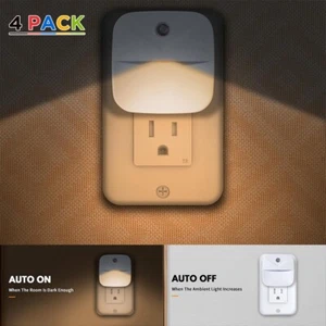 LED Plug-in Night Lights Lamp Dusk to Dawn Sensor Hallway Kitchen Bathroom 4pack - Picture 1 of 7