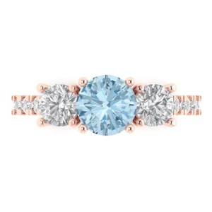 14K Rose Gold Three-Stone Engagement Ring, 1.97 ctw Natural Sky Blue Topaz - Picture 1 of 11