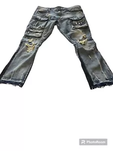 First Row Cargo Jeans Herren Gr. 40x32 Knie Destroyed Slim Schlagtaschen Distressed - Bild 1 von 17