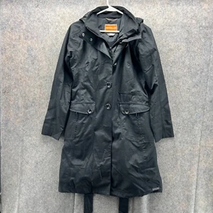 Merrell Trench Cappotto Donna Giacca Piccola Nero Opti Shell Bottoni Cintura con Cappuccio - Foto 1 di 12