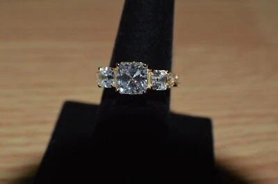3.60ct Asscher Cut Moissanite Ring 14K Yellow Gold over Fine Silver Size 8 - Image 1 of 4