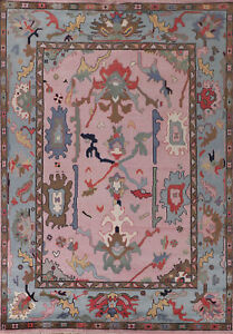 Floral Handmade Pink Oushak Oriental Rug 9x12 Dining Room Rug Area Carpet