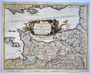 NORMANDÍA FRANCIA 1692 GIACOMO DE ROSSI-CANTELLI DA VIGNOLA MAPA ANTIGUO GRANDE - Imagen 1 de 13