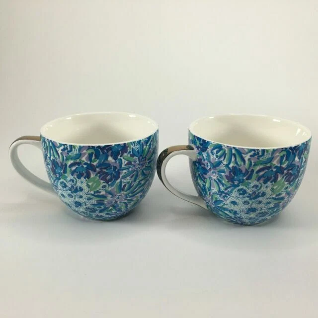 Lilly Pulitzer Ceramic 12oz Mugs - Blue Floral, Pack of 2