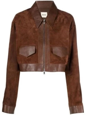 Brown Suede Bomber Leather Jacket Women Size XS S M L XL XXL 3XL Custom Made - Image 1 of 4