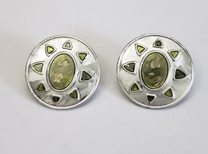 1-Pair Pierced Earrings Round Enamel Silver Tone 1.25 in Multicolor Vintage - Bild 1 von 3