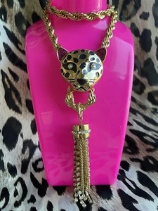 Betsey Johnson Heavenly Creatures LARGE Leopard Cat Head Door Knocker Necklace - Picture 1 of 5