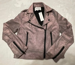 NWT Cupcakes and Cashmere Sz XS Hollister Metallic Knit Moto Jacket Pale Mauve - Picture 1 of 8