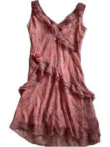 City Triangles Y2K Vacation Ruffle Dress Sz 11 Pink Floral Fairy Whimsical - Picture 1 of 9