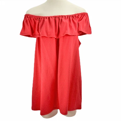 Top Michael Kors Naranja Fuera del Hombro Metálico Dorado Pin Lunares Talla XL Foto 1 de 4