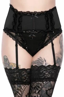 Killstar Gothic Goth Strumpfhalter Strumpfbandgürtel - She's Poison Schwarz - Bild 1 von 2