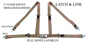 2" BUGGY HARNESS RACING SEAT BELT LATCH & LINK FLOOR MOUNT SADDLE BEIGE TAN - Picture 1 of 5