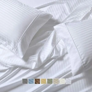 650 Thread Count Sheets Cotton Blend Wrinkle Free Damask Stripe Bed Sheet Set - Picture 1 of 9