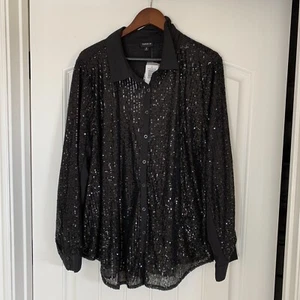 Torrid Madison Black Sequins Button Long Sleeve Shirt Women’s Size 3X - Picture 1 of 12
