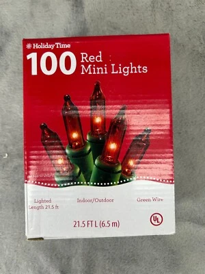Holiday Time Red 100 Mini Lights With Green Wire Lighted 21.5 Ft - Image 1 of 4