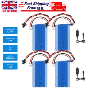 4x 1400mAh 7.4V 2S batteria agli ioni di litio con cavo USB per RC auto fuoristrada camion barca uk - Foto 1 di 11
